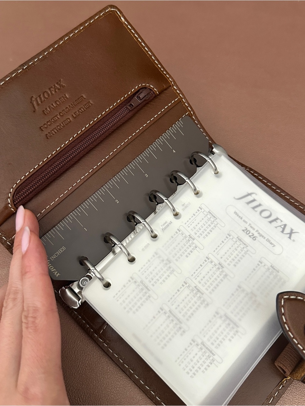 Filofax Pocket Leather Organizer Brown + 2026 Inserts, Refills & Hole Punch - Picture 2 of 14